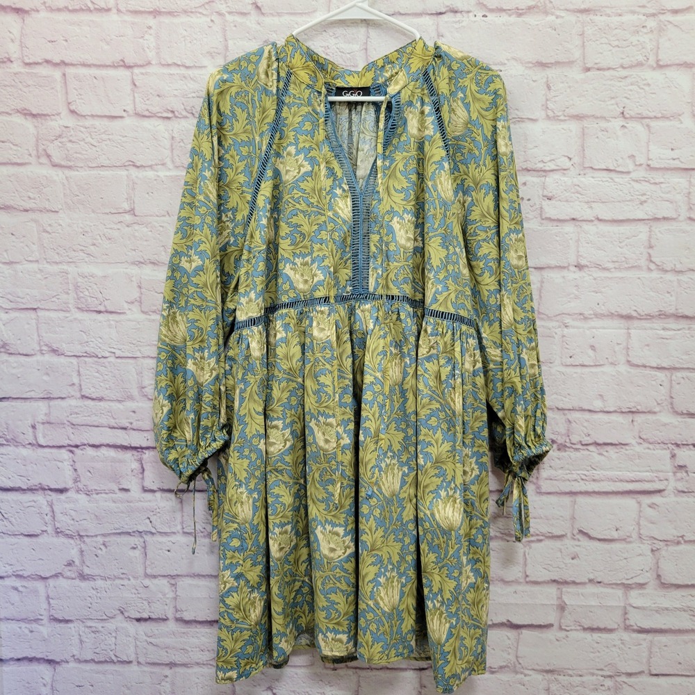 Gigio Boho Floral Babydoll Dress‎ L Balloon Sleeve Cottagecore Fairycore Peasant